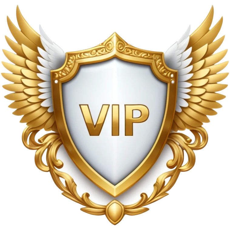 Gold shield with white wings and VIP text in the center emoji