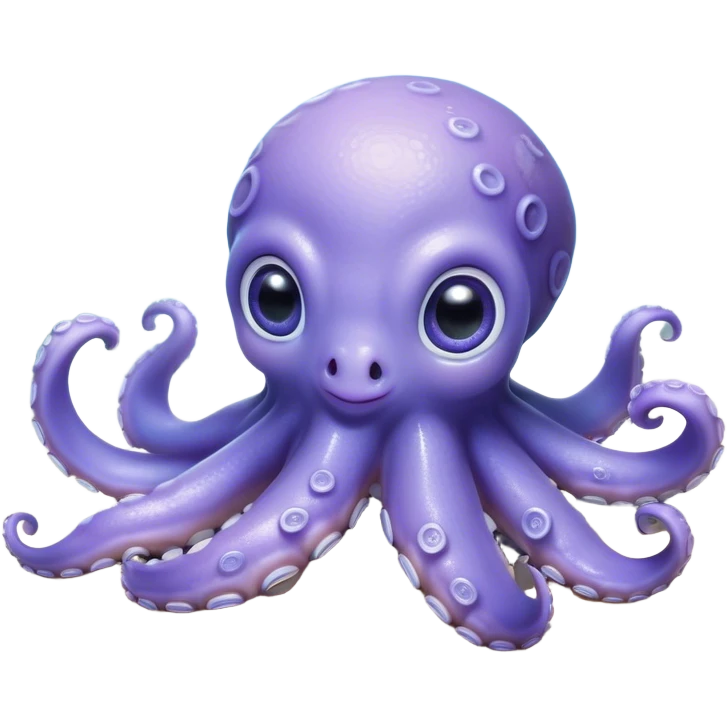Cinematic Cute Baby Octopus Portrait Emoji, Head tilted slightly in a curious and endearing way, featuring a smooth, rounded light blue-purple body with enormous, sparkling eyes filled with warmth and innocence, delicate tentacles curling playfully, Simplified yet irresistibly adorable features, highly detailed, glowing with a soft, dreamy marine glow, high shine, affectionate and gentle, stylized with a touch of whimsical deep-sea charm, soft glowing outline, capturing the essence of a tiny, inquisitive octopus that looks ready to gently drift into your heart! emoji
