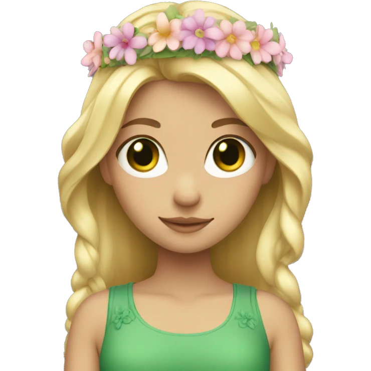 Blonde girl with green eyes and a flower crown emoji