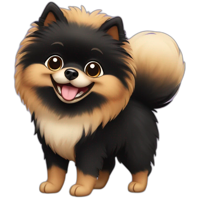 smiling black and tan fluffy pomeranian emoji