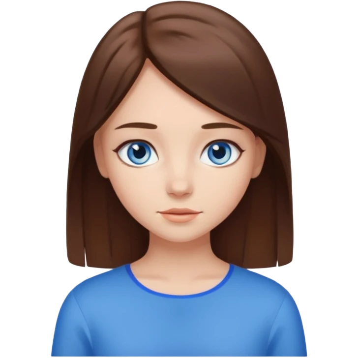 a girl with straight brown hair below shoulders and blue eyes emoji