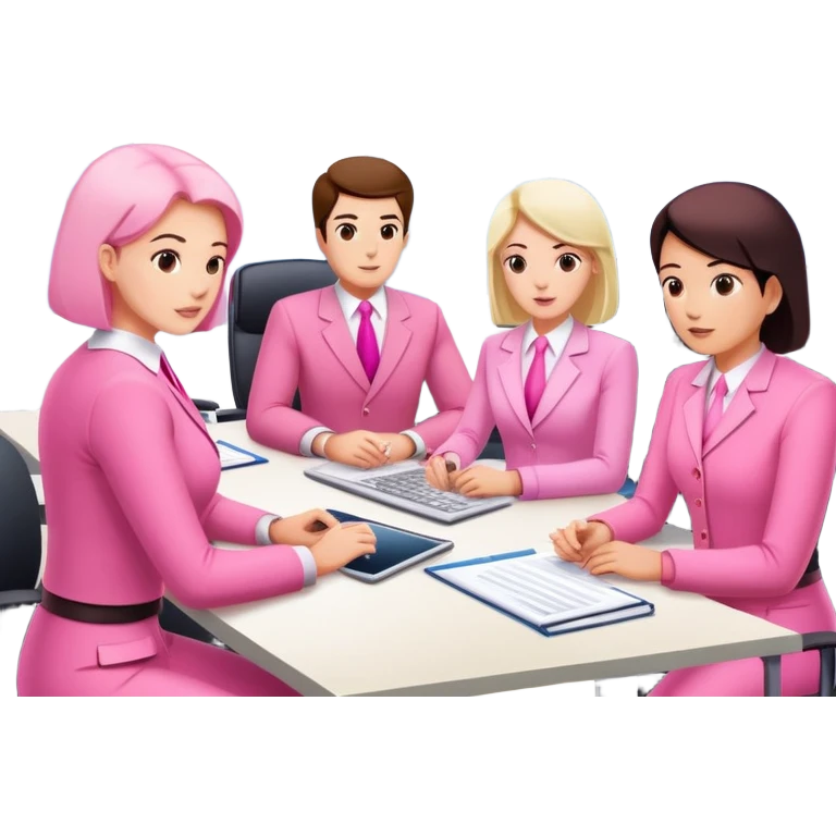 people in pink SPAM office setting with a SPAMGAGE meeting landscape  emoji