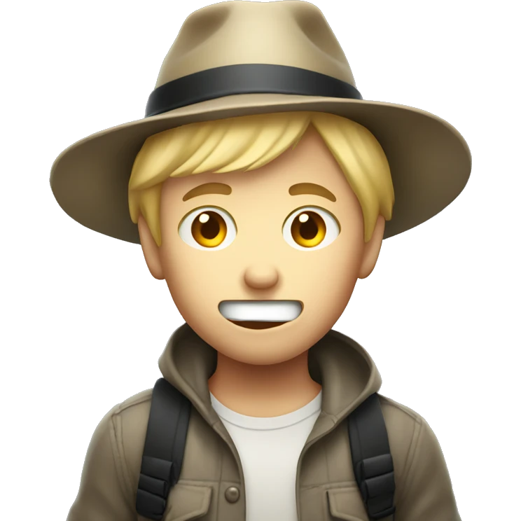 blond boy with hat scared Flashlight in hand spooky halloween emoji