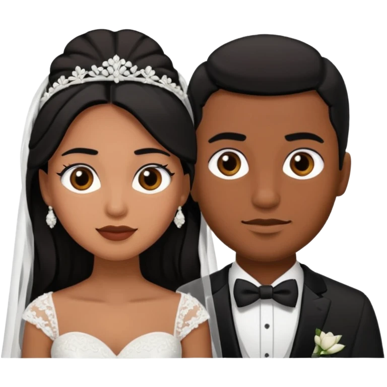 Bride with black hair black eyes and brown skin groom with black hair black eyes emoji
