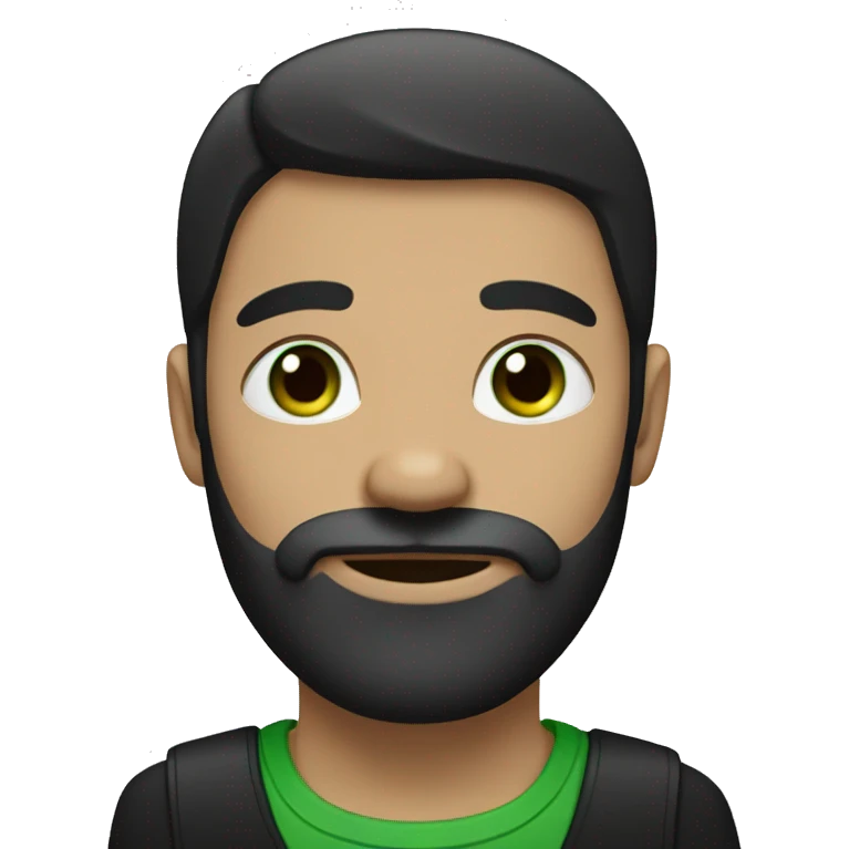 a brunette with a beard and green eyes with a black dog emoji