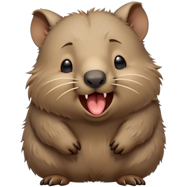 Cinematic Cute Yawning Wombat Portrait Emoji, Head tilted slightly with a dramatic, wide-open yawn, showcasing a soft, downy shaggy brown fur with drooping ears, round eyes barely open in drowsy contentment, Simplified yet irresistibly adorable features, highly detailed, glowing with a soft, cozy glow, high shine, relaxed yet expressive, stylized with a touch of rustic charm, bright and endearing, soft glowing outline, capturing the essence of a sleepy yet affectionate wombat, so drowsy it feels like it could stretch out of the screen and curl up for a nap! emoji