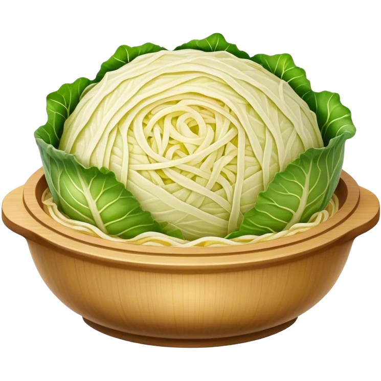 Cinematic Realistic Sauerkraut Dish Emoji, depicted as a tangy, fermented cabbage dish rendered with vibrant textures and natural, appetizing lighting. emoji