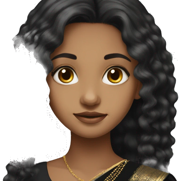 Light skin black long hair girl wearing black saree emoji