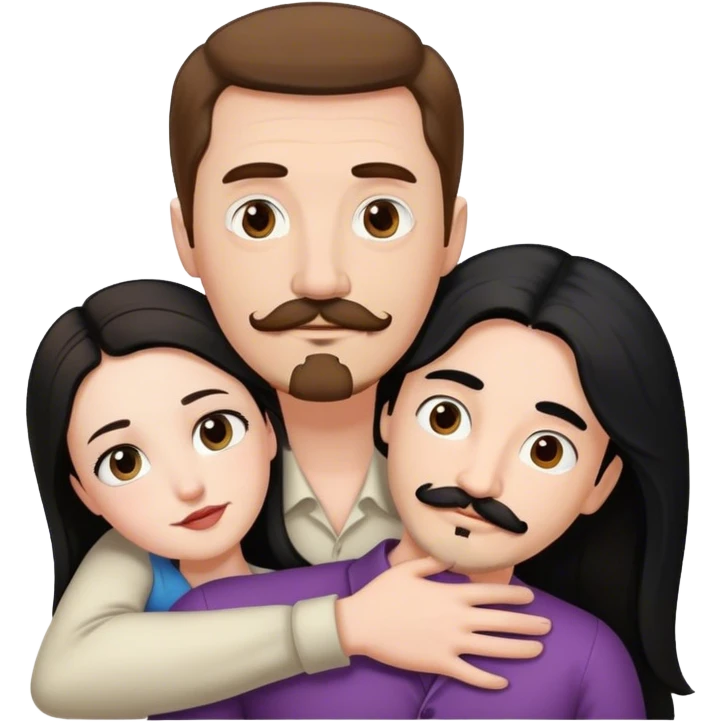 Tall pale man with brown hair mustache and goatee hugging small pale woman long black hair emoji