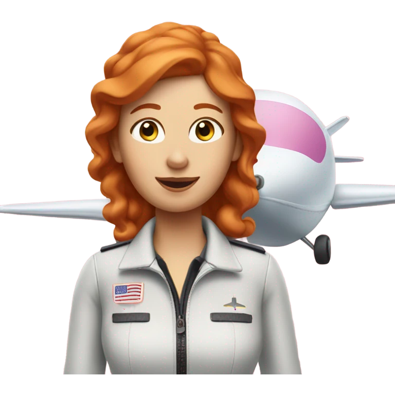 ginger woman flying pink airplane  emoji