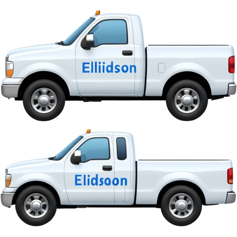 SINGLE WHITE PICKUP TRUCK SIDE VIEW "EllisDon" WRITTEN ON SIDE OF TRUCK BLUE LETTERS emoji
