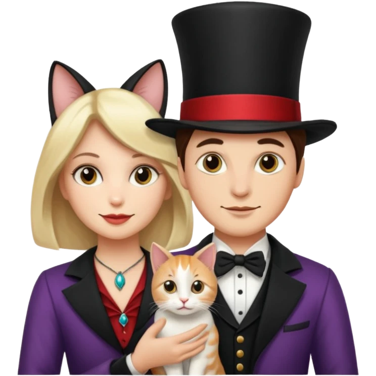 magician couple and their pet cat emoji