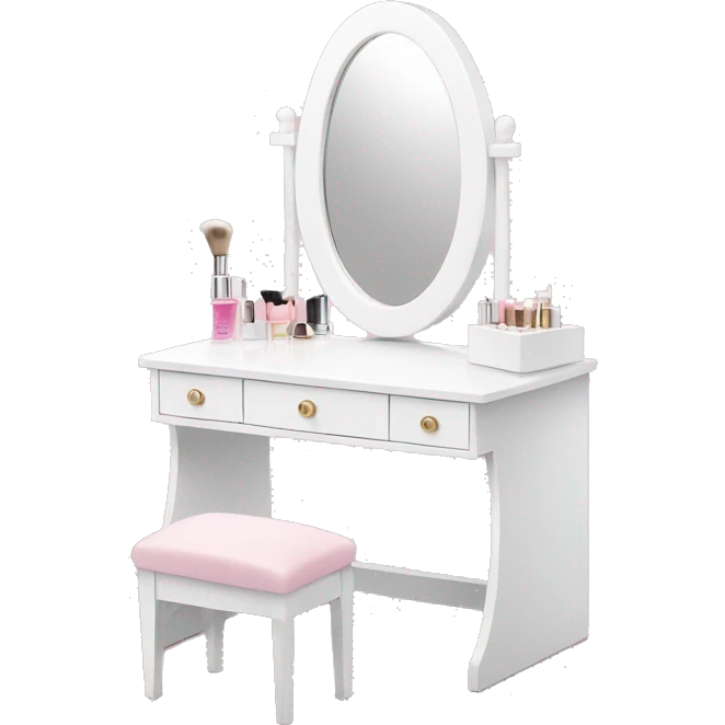 White Makeup vanity with light pink makeup emoji