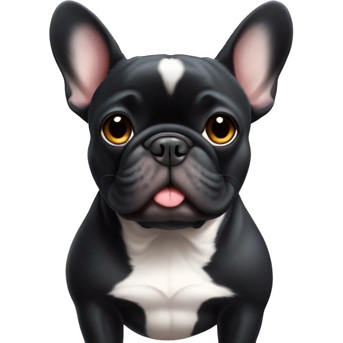 French bulldog, black, a tiny white spot om the middle of the chest, blow a kiss emoji