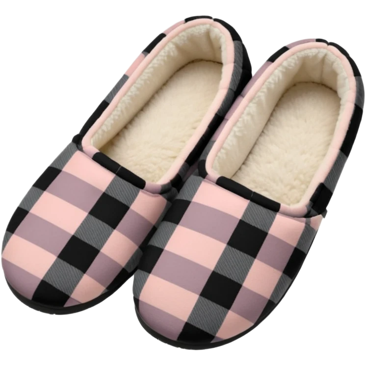 Blush pink, Dark Gray and black plaid print women's slippers emoji