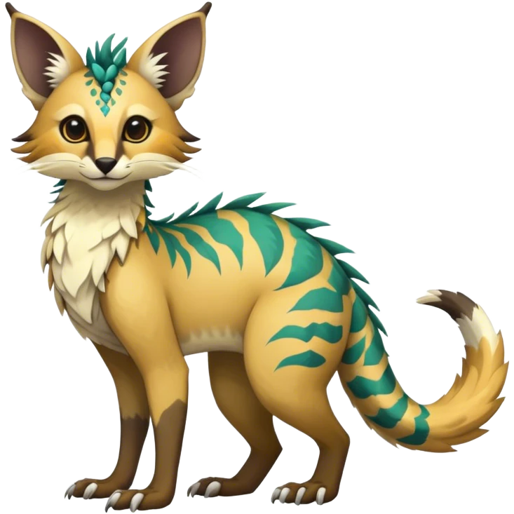 Feral Rare Fantasy vibrant tropical Vernid-Trico-species by LiLaiRa, random markings, tufted tail, tufted ears, full body emoji
