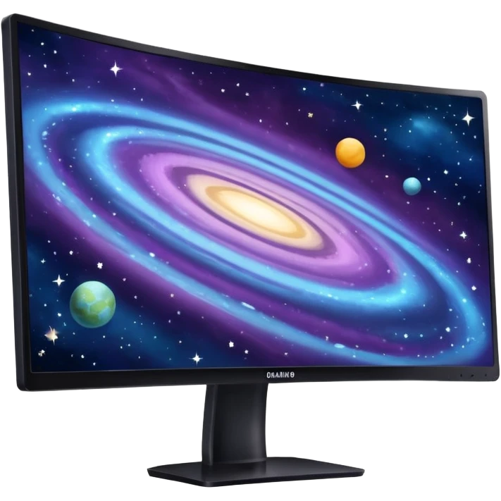 Create a curved monitor with galaxy on the screen emoji