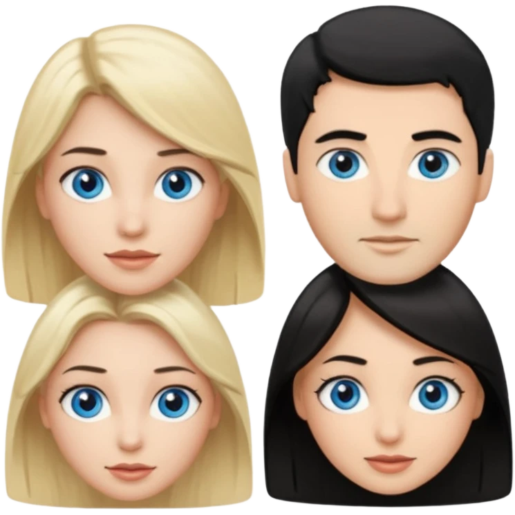 Blond woman blue eyes on left. Man with black hair and greye eye in the middle. Brown hair woman with greye eyes on the right emoji