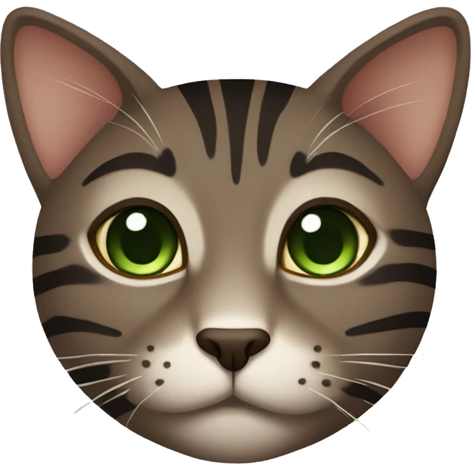 dark brown cat with dark brown stripes and green eyes emoji