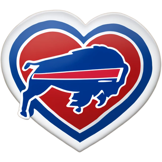 One solid Heart emoji with nothing outside of it with the blue border outside heart, red heart inside, smaller white heart inside of that, with the nfl Buffalo bills in the middle  emoji