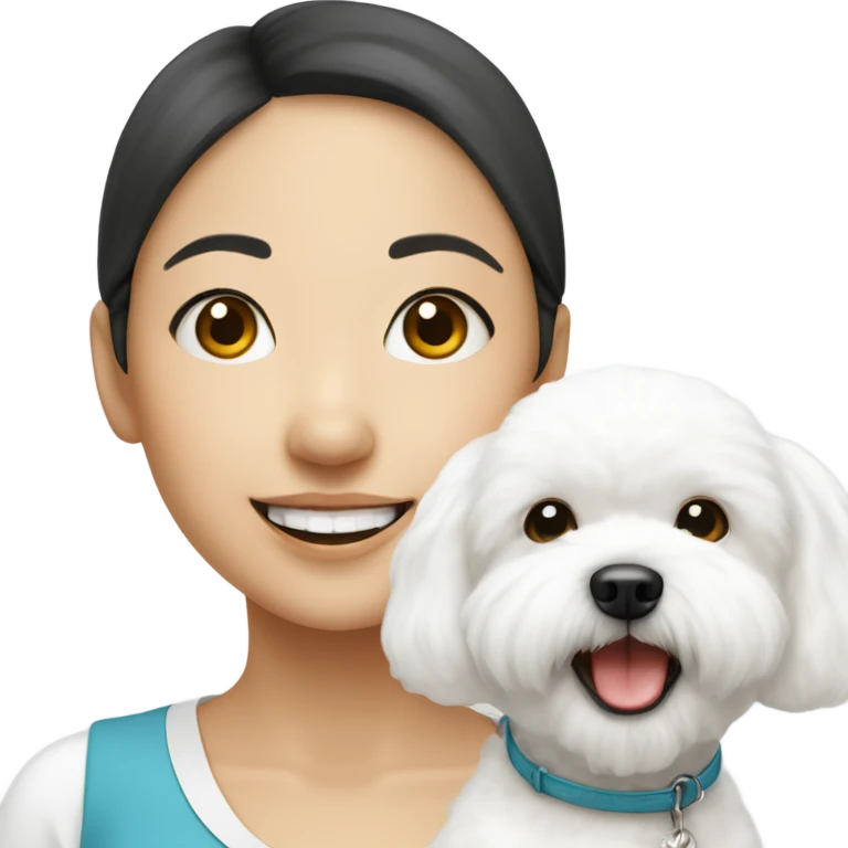 A cute and happy bichon frise with an Asian woman  emoji
