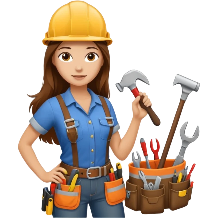 beautiful girl with long brown hair constructing new lounge room emoji