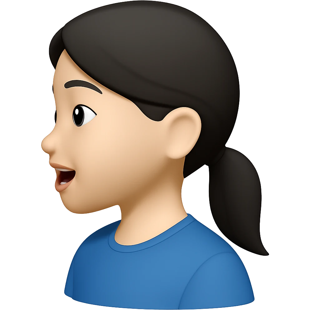 Asian girl profile, right side, talking, with a different hairstyle, in the style of emoji, no background emoji