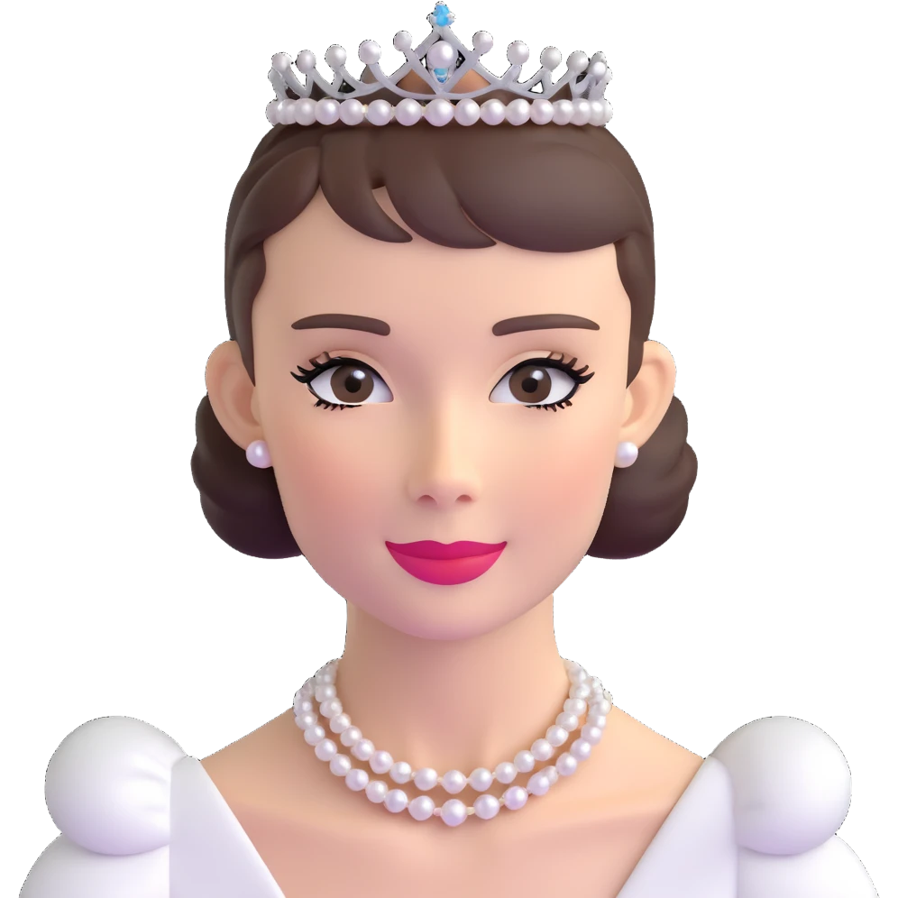 Audrey Hepburn iconic Breakfast at Tiffany's look with tiara and pearls emoji