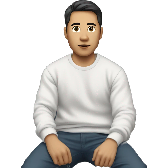 asian man in white sweatshirt lying in front of car emoji