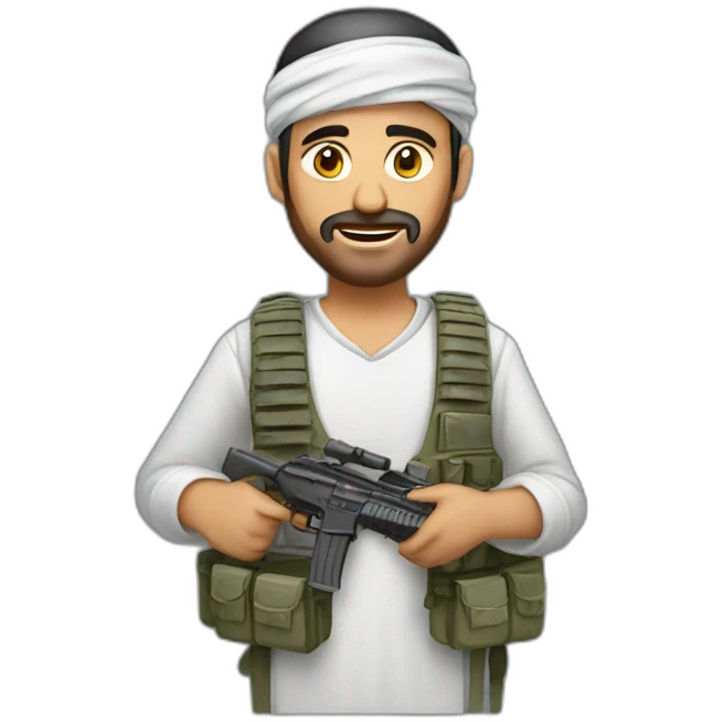 arab man wearing a keffiyeh and a plate carrier with lots of wires and a small timer emoji