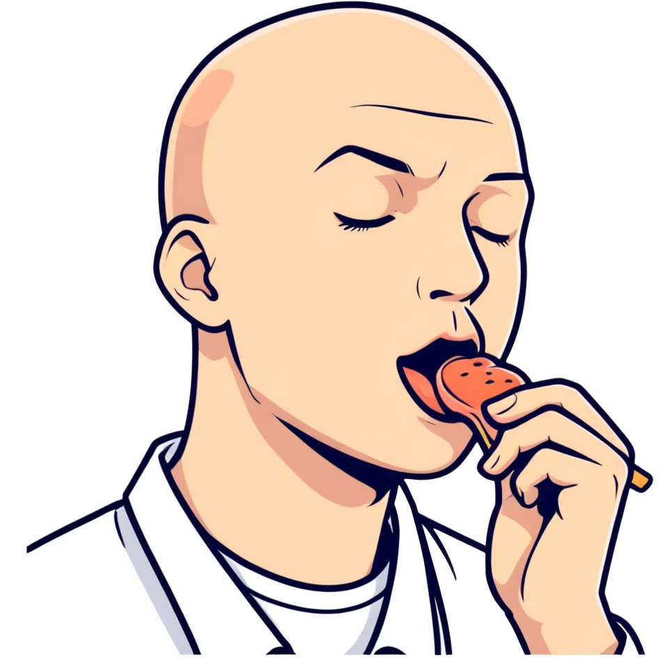 Bald man licking emoji