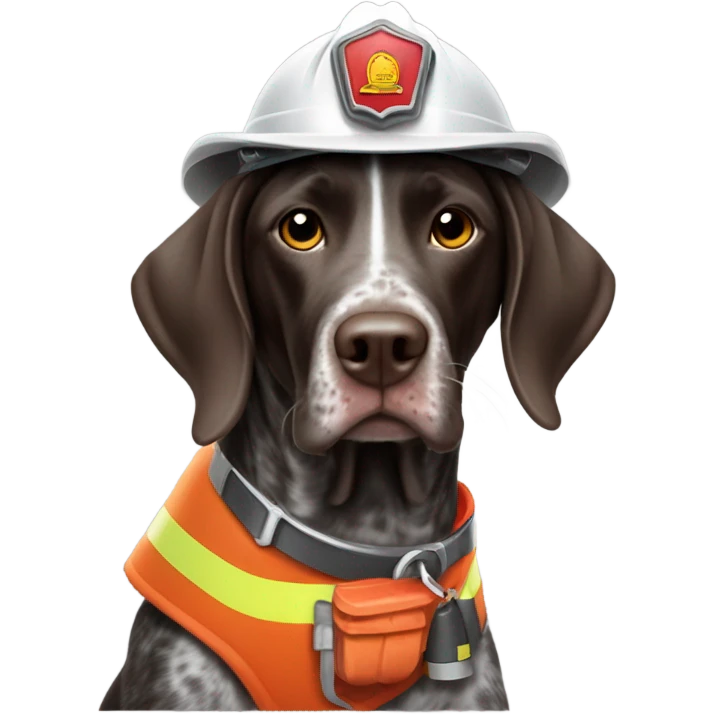 German short haired pointer dog wearing a fireman helmet emoji