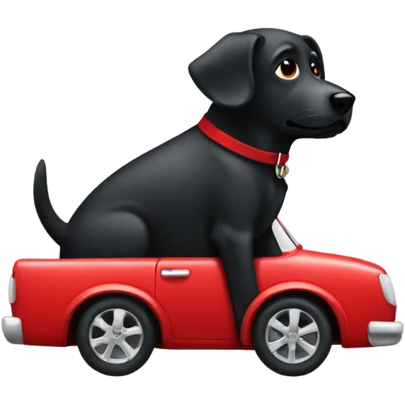 Black dog with red car emoji