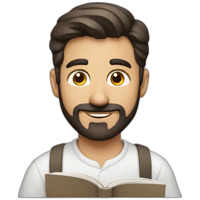 Armenian men reading book and looking at camera and smiling  emoji