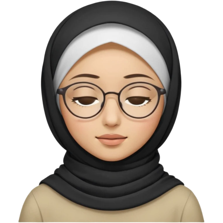A hijabi girl with glasses, closed eyes, calm emoji