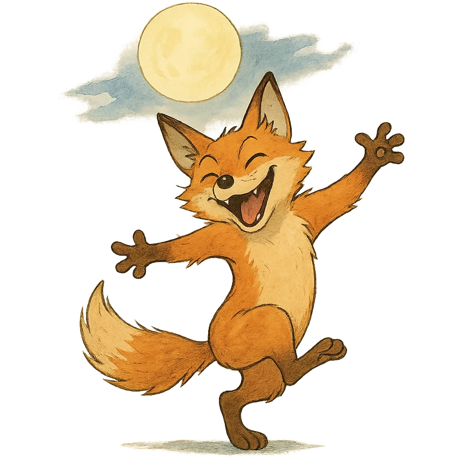 crazy fox dancing under moonlight emoji