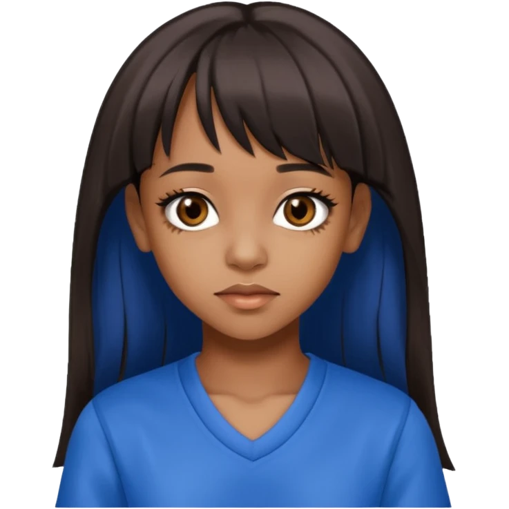 Lisa Left Eye Lopes with dark brown long hair, brown eyes, blue outfit emoji