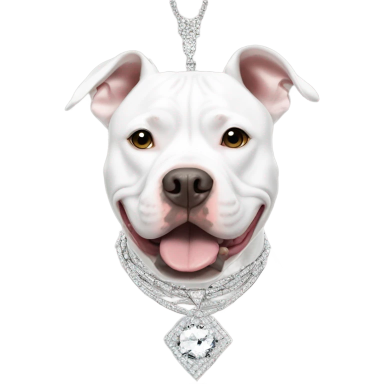 white pitbull with bling necklace and earrings emoji
