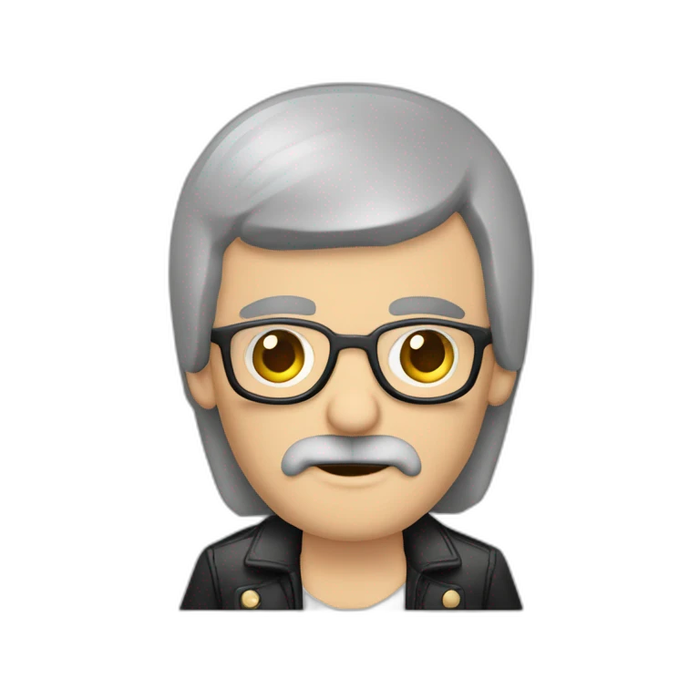 Hombre de 50 años calvo y con barba larga con ropa de Ramones emoji