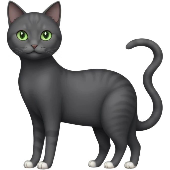 full body view of beautiful female dark grey cat with green eyes, white toes and white patch on chest emoji
