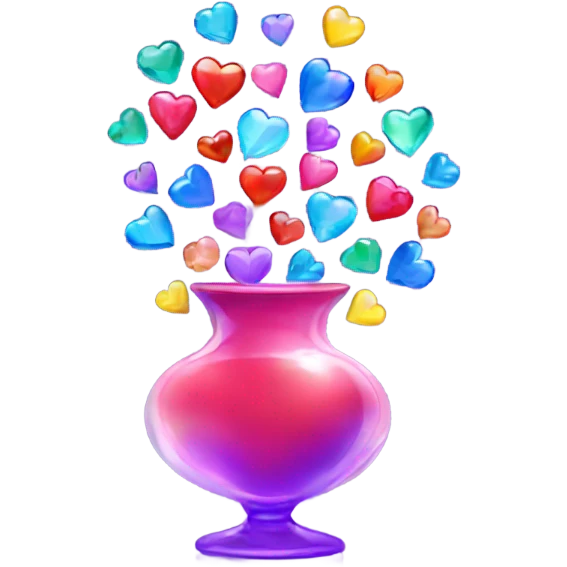 A crystal vase with colorful hearts flying out of it emoji