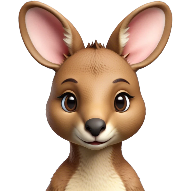 Cinematic Realistic Cute Kangaroo Portrait Emoji, Head tilted playfully and inquisitively, featuring a compact, agile build with soft, warm tawny fur and a characteristically endearing face with bright, curious eyes and perky ears, rendered with lifelike detail and natural highlights, high shine, affectionate and spirited, styled with a touch of outback whimsy, soft glowing outline, capturing the essence of a mischievous yet lovable kangaroo that seems poised to hop playfully into your arms! emoji