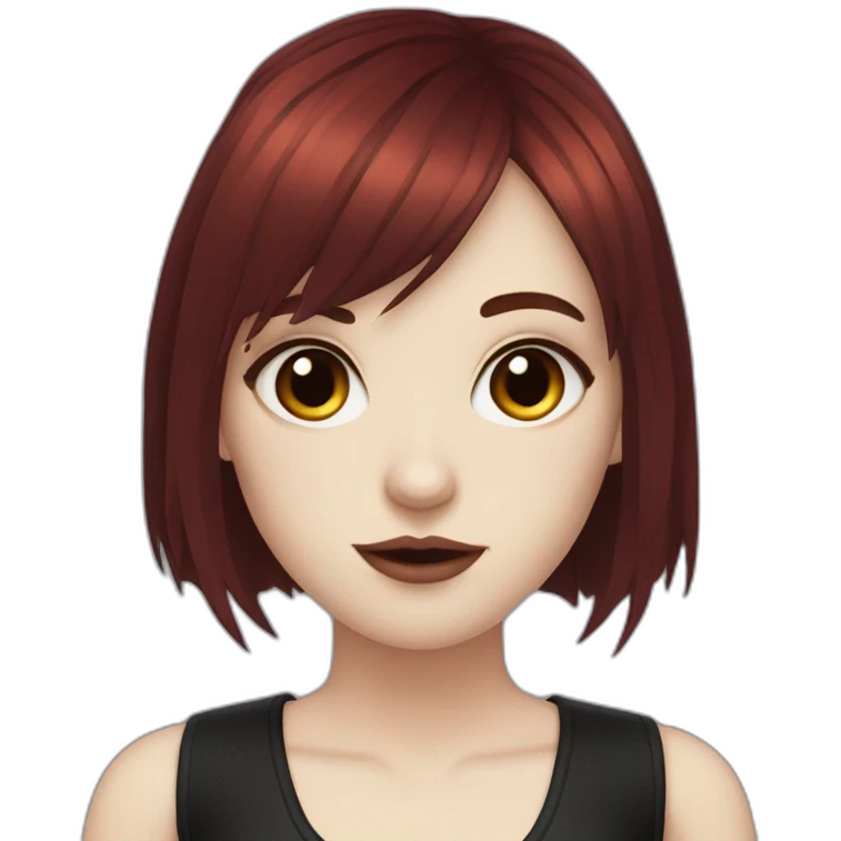 Goth Girl, pale skin, brown eyes and red hair. Bangs, and hair under the neck. emoji
