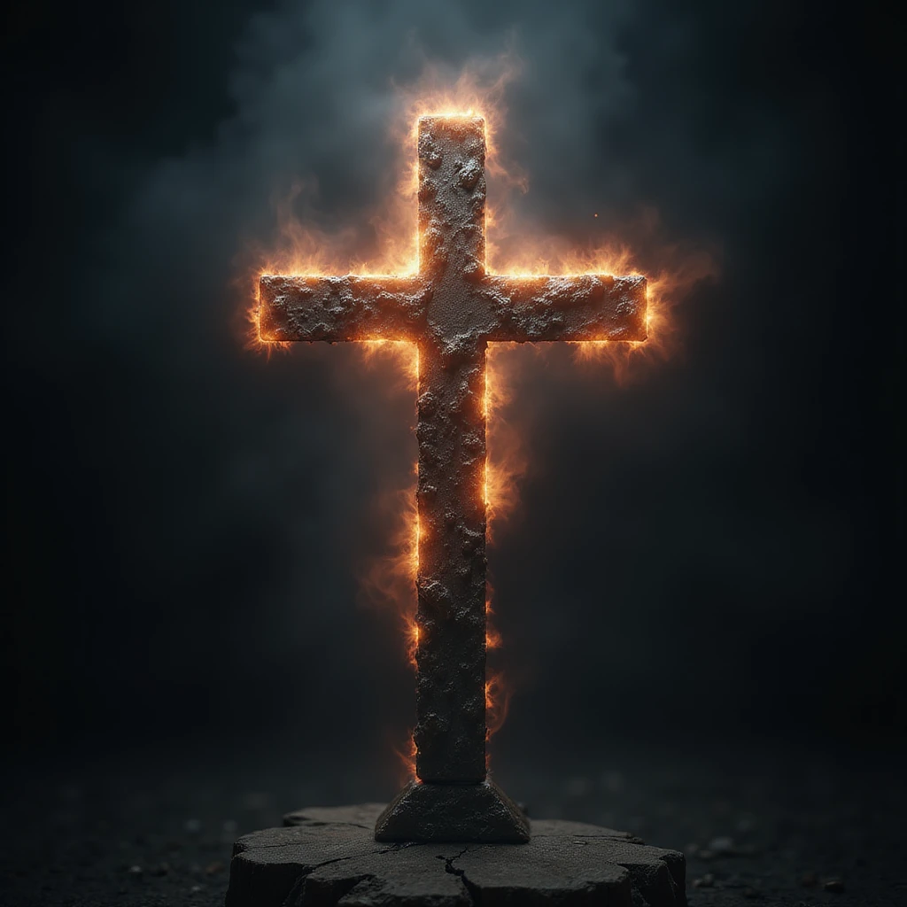 realistic gothic cross, with a glowing aura, photorealistic style emoji