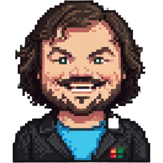 portrait of Jack Black smiling emoji