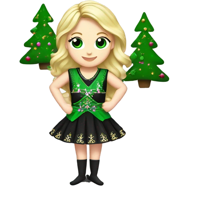 Blonde Irish dancer with pink green and black with Christmas tree emoji