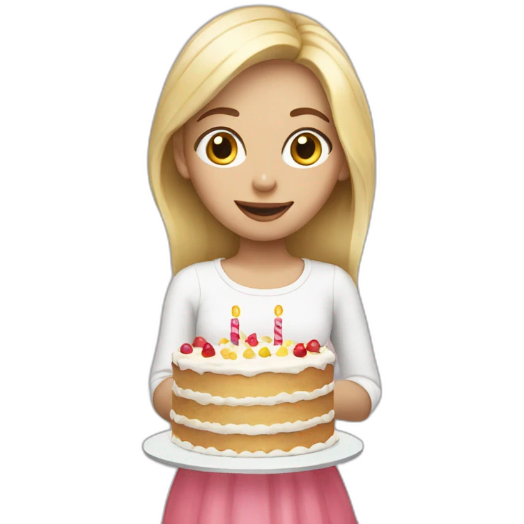 light blonde girl with cake emoji