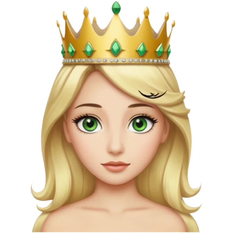 Emoji d’une femme blonde aux yeux en amande vert avec de long cils noir et une couronne avec écrit Princesse Elite emoji