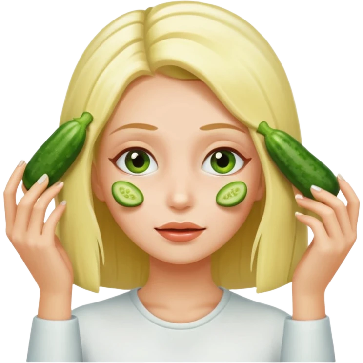 Girl get her her hair done with cucumbers on her eyes emoji