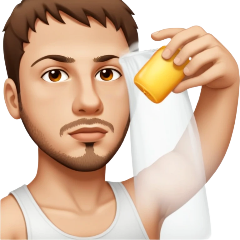 male, wearing a white tank top,  emoji